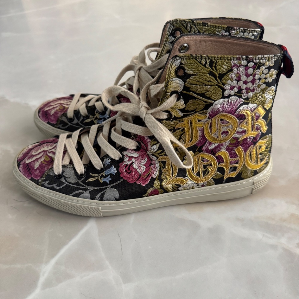 Gucci Blind For Love High Top Lace Up Sneakers Floral Print Size 38 - Picture 3 of 7